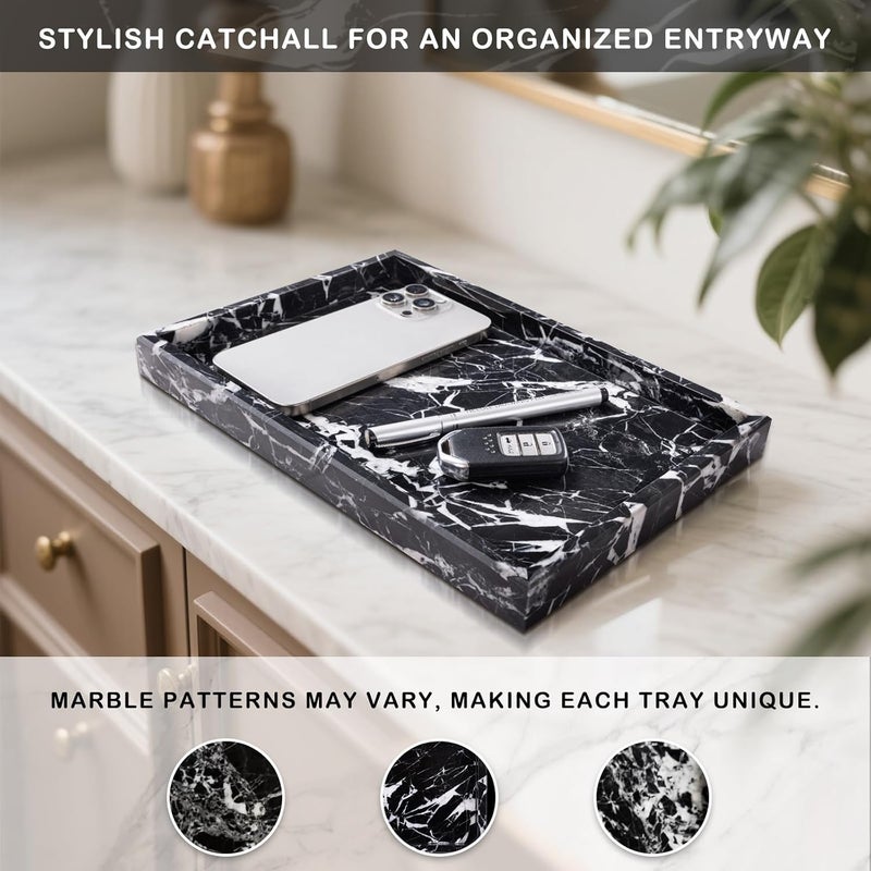 Homaura Marble Bathroom Tray for Countertop & Home Decor, Natural Decorative Marble Tray for Jewelry & Perfume Organizer, Luxury Stone Vanity Trays for Dresser, Kitchen Counter, 12" x 8", Black - Image 5